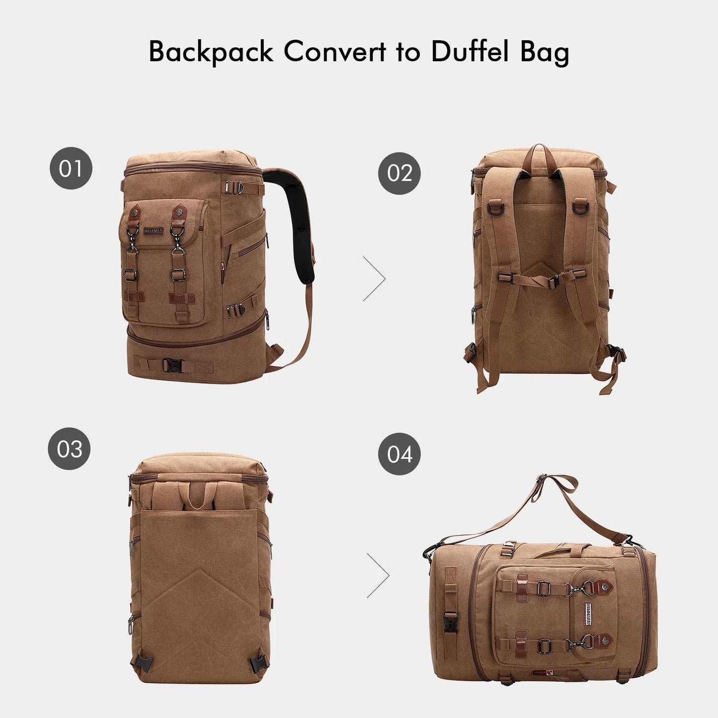 Travel Backpack for Men Large Carry on Vintage Canvas Luggage Backpack Duffel Bag with Shoe Compartment
