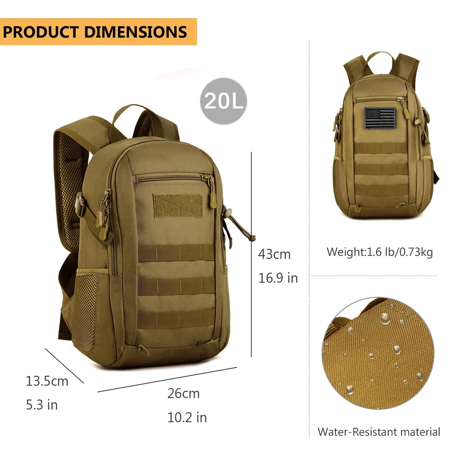 Mens Backpacks for Travel,Laptop Backpacks 20L Nylon Waterproof Lightweight Travel Backpack Carry on for Mens and Women Brown