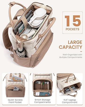 Puffer Backpack Purse for Women with 15.6 Inch Laptop Pocket, Nurse Teacher Work Bags for Gifts, Personal Item Travel Bag for College School, Cute Student Bookbag for Teen Girls Waterproof