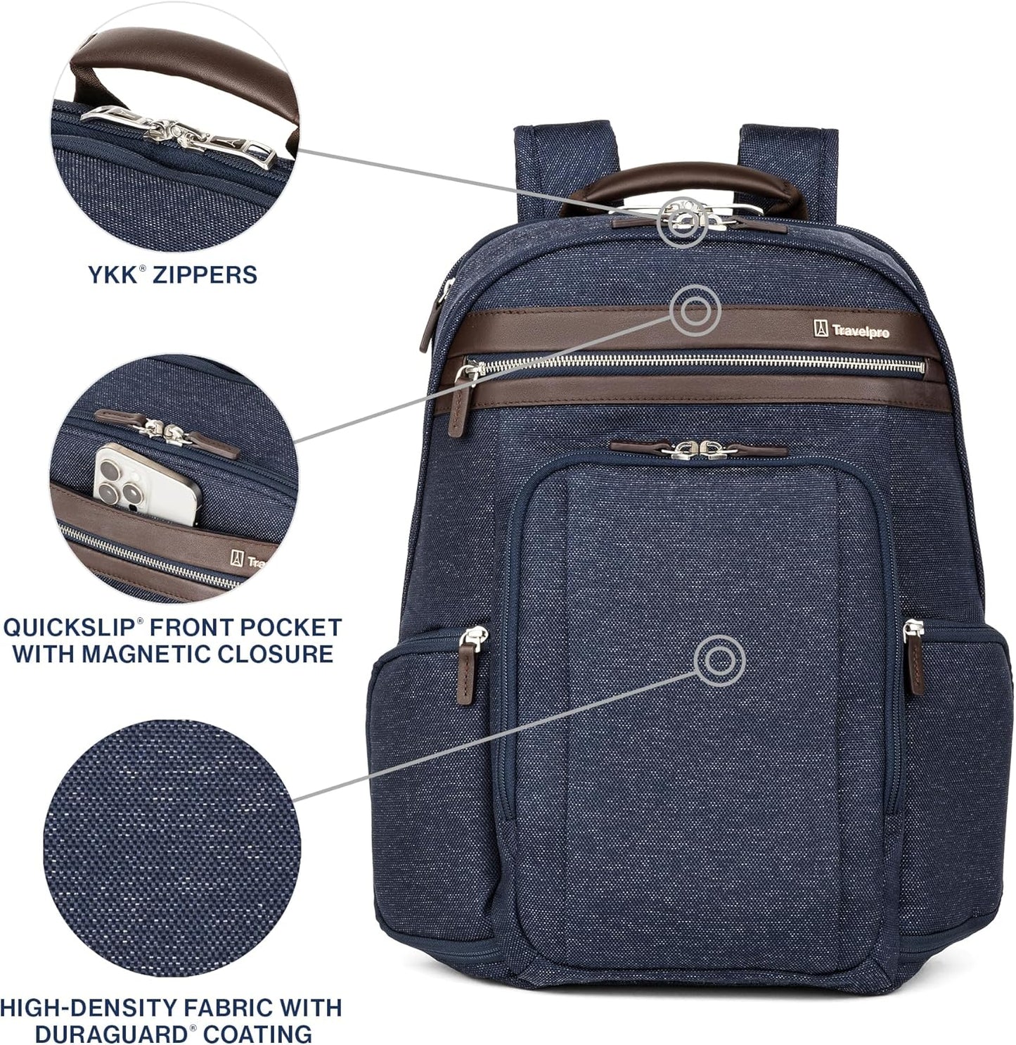 Platinum Elite Business Laptop Travel Backpack, Fits up to 16 Inch Laptop, Water Resistant, Men and Women, True Navy Blue