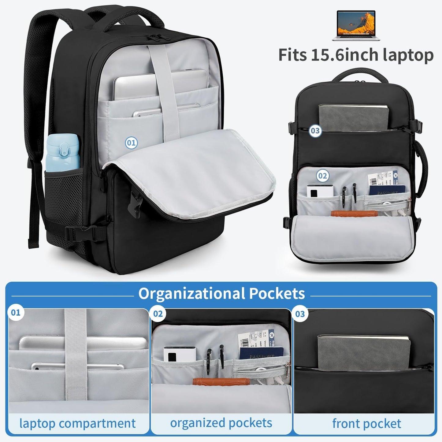 Travel Backpack for Women Men, Carry on Backpack, TSA 15.6 inch Laptop Backpack Flight Approved, Personal Item Travel Bag Nurse Bag Casual Daypack