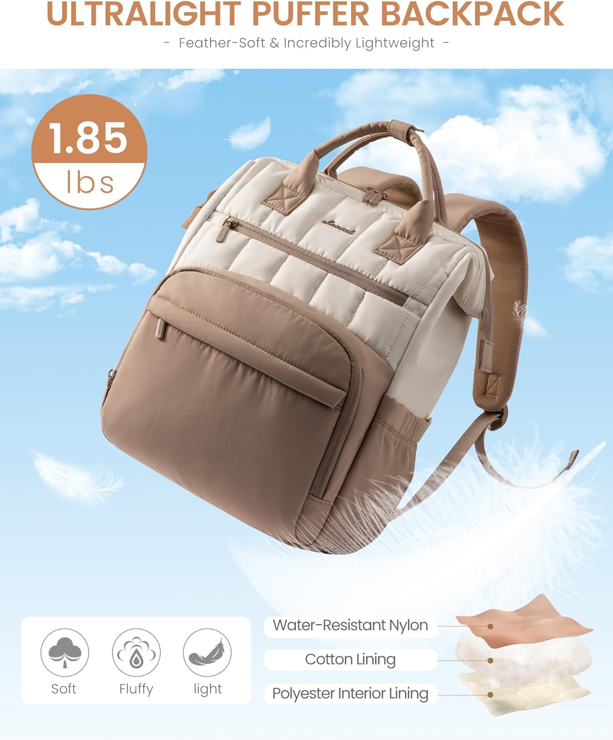 Puffer Backpack Purse for Women with 15.6 Inch Laptop Pocket, Nurse Teacher Work Bags for Gifts, Personal Item Travel Bag for College School, Cute Student Bookbag for Teen Girls Waterproof