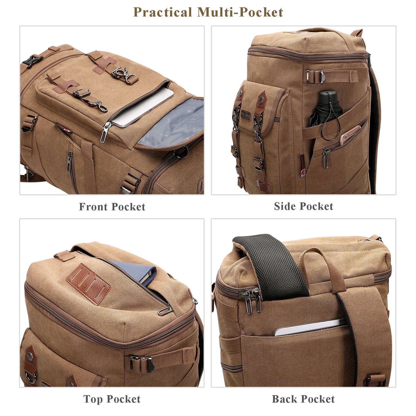 Travel Backpack for Men Large Carry on Vintage Canvas Luggage Backpack Duffel Bag with Shoe Compartment