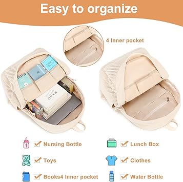 School Backpack for Teens Large Corduroy Bookbag Lightweight 17 inch Laptop