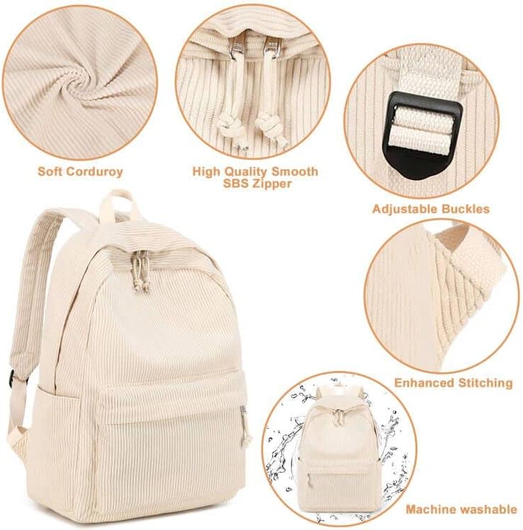 School Backpack for Teens Large Corduroy Bookbag Lightweight 17 inch Laptop