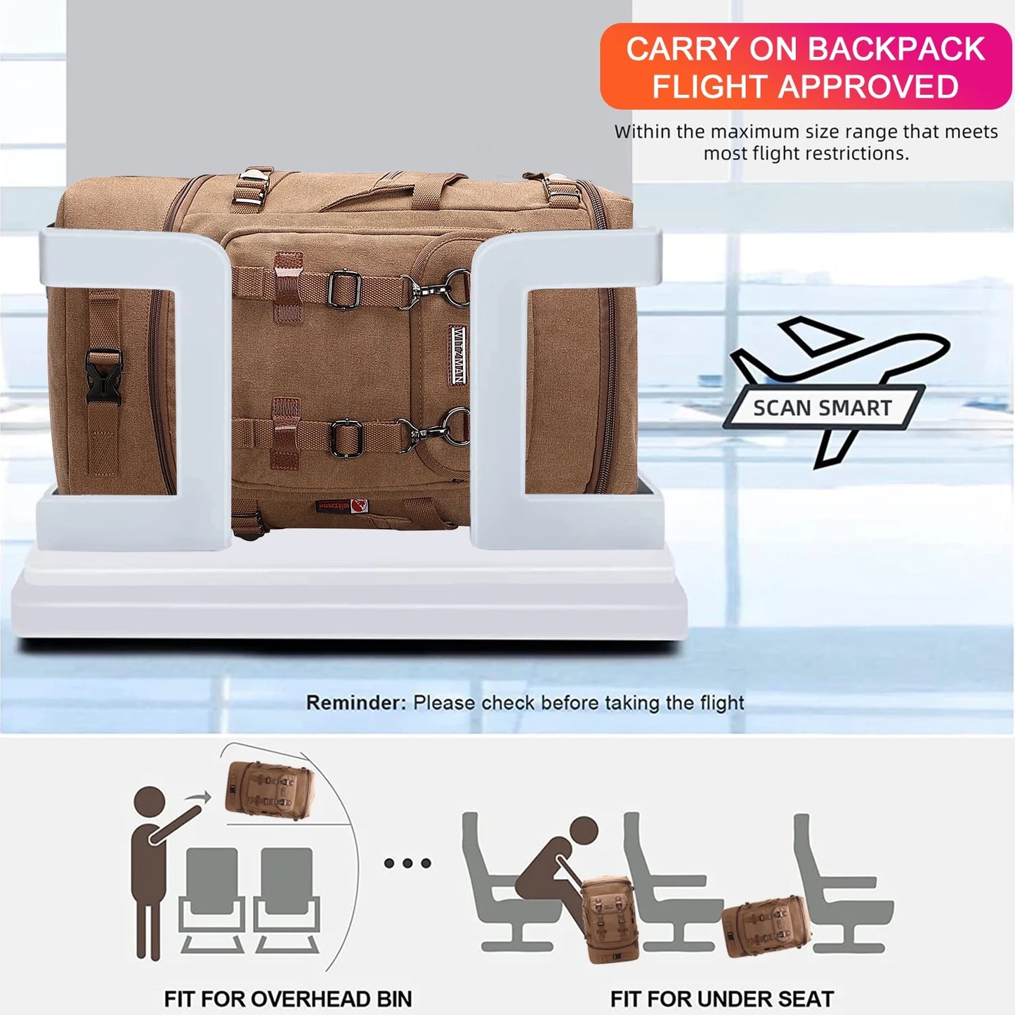 Travel Backpack for Men Large Carry on Vintage Canvas Luggage Backpack Duffel Bag with Shoe Compartment