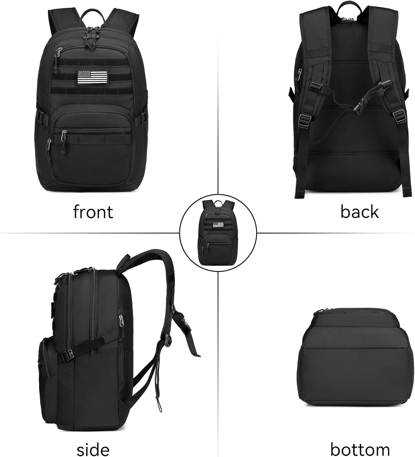 Budder Military Tactical Backpack for Men Army 3 Days Assault Pack Bag with Molle System for Outdoor Adventures (Black, 25L)