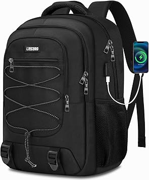 Budder Black Backpack for Men, Backpack for School, 15.6 inch Laptop Back Pack with USB Charging Port, Large College Book Bag, Business Work Travel Bookbag Color Black Blue Grey
