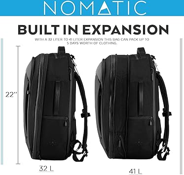 Navigator Travel Backpack - 32L Backpack with Laptop Compartment and 9L Built-In Expansion - Anti-Theft Carry-On Backpack for Travel - Water Resistant Travel Pack (Black)