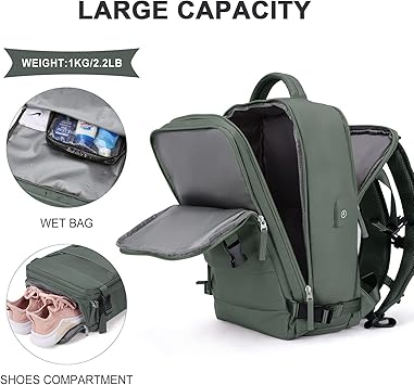 Large Travel Backpack For Women Men,Carry On Backpack,Hiking Backpack Waterproof Outdoor Sports Rucksack Casual Daypack Travel Essentials(Olive Green)